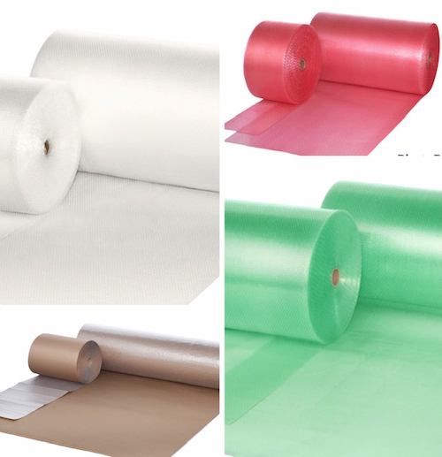 Noppenfolie in 4 soorten: transparant, rood, groen en met kraftpapier