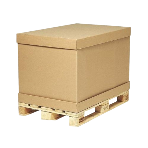 Palletdoos met deksel op, op een europallet.