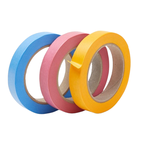 3 Rollen schilderstape in blauw, roze en geel.